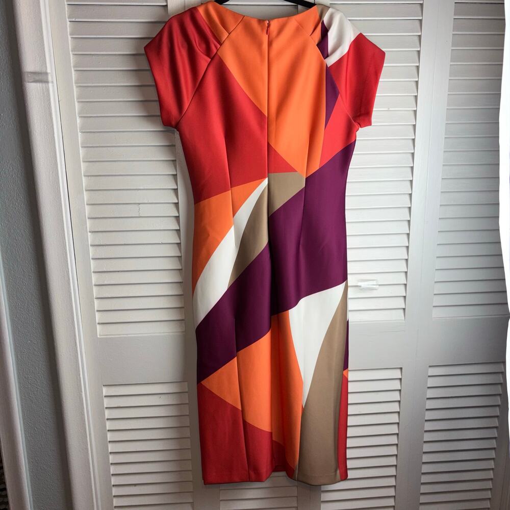 Donna Karan size 12 color block pencil dress orange multicolored Pre-Loved - Picture 5 of 14